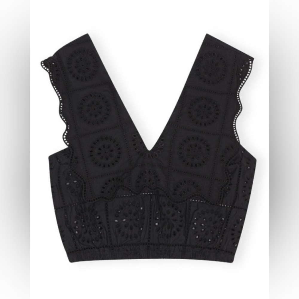 NWT Ganni Black Rhythm Collar Tank Top